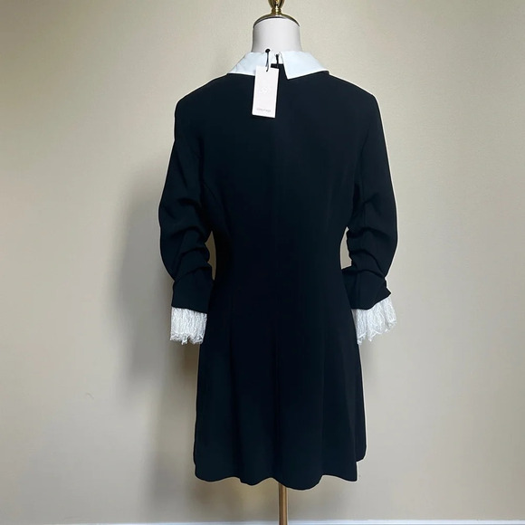 New Cinq à Sept Black and Ivory Feminine Mini Dress with Lace - Picture 3 of 8